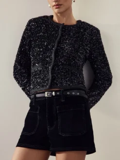 Black Sparkle Buckle Satin Skinny Belt