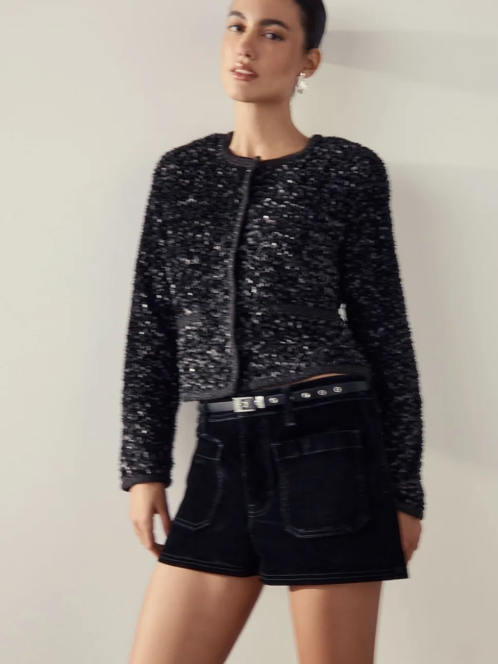 Black Sparkle Buckle Satin Skinny Belt