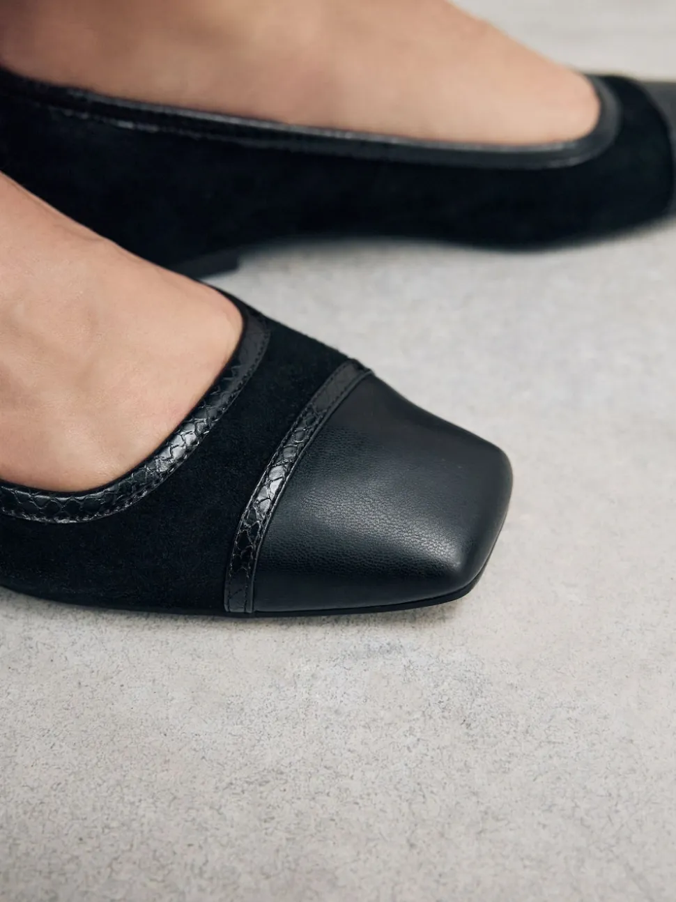 Black Square Toe Ballerina Shoes