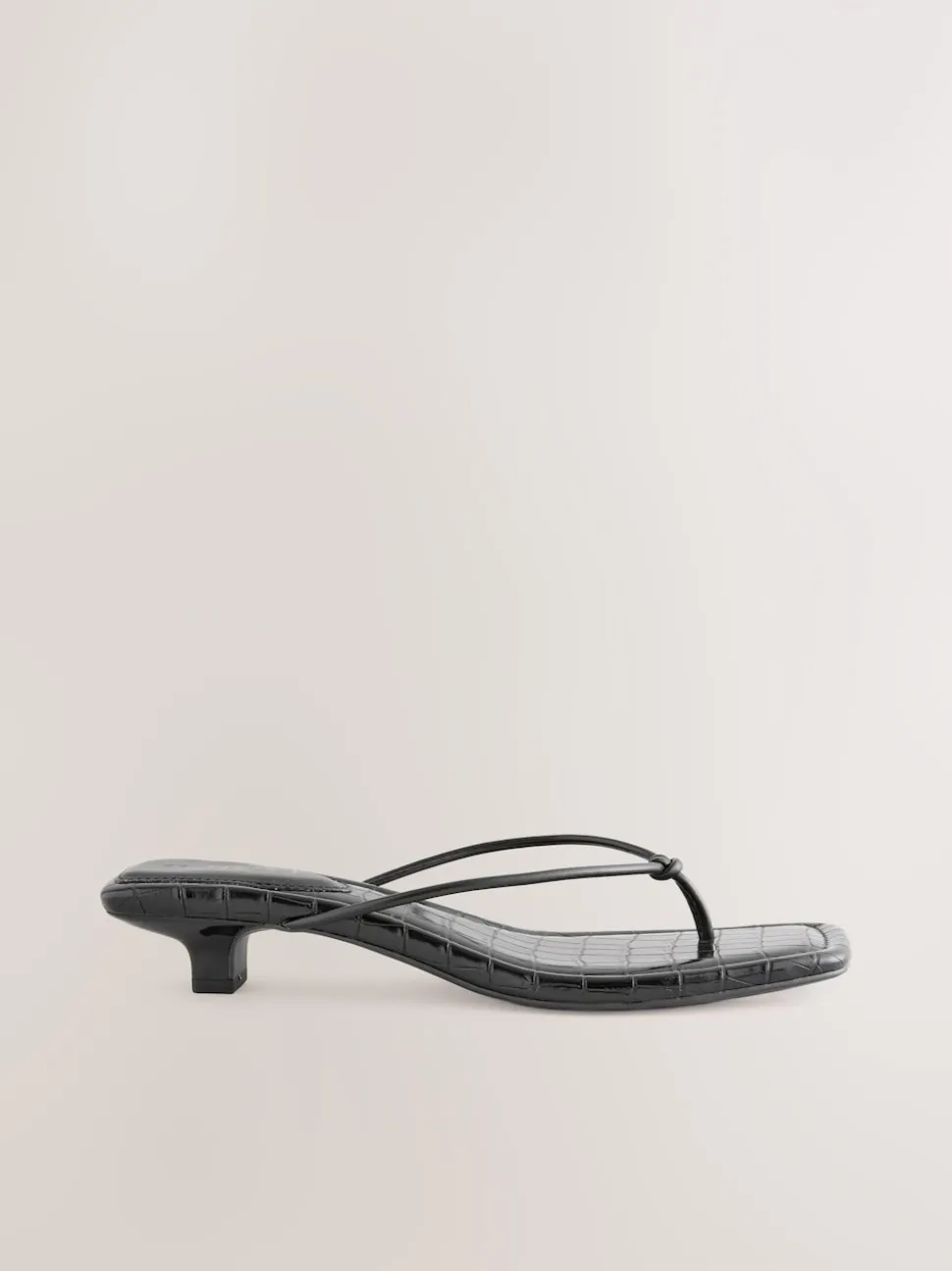 Black Square Toe Post Low Heels