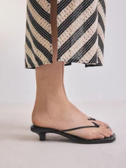 Black Square Toe Post Low Heels
