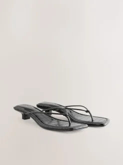 Black Square Toe Post Low Heels