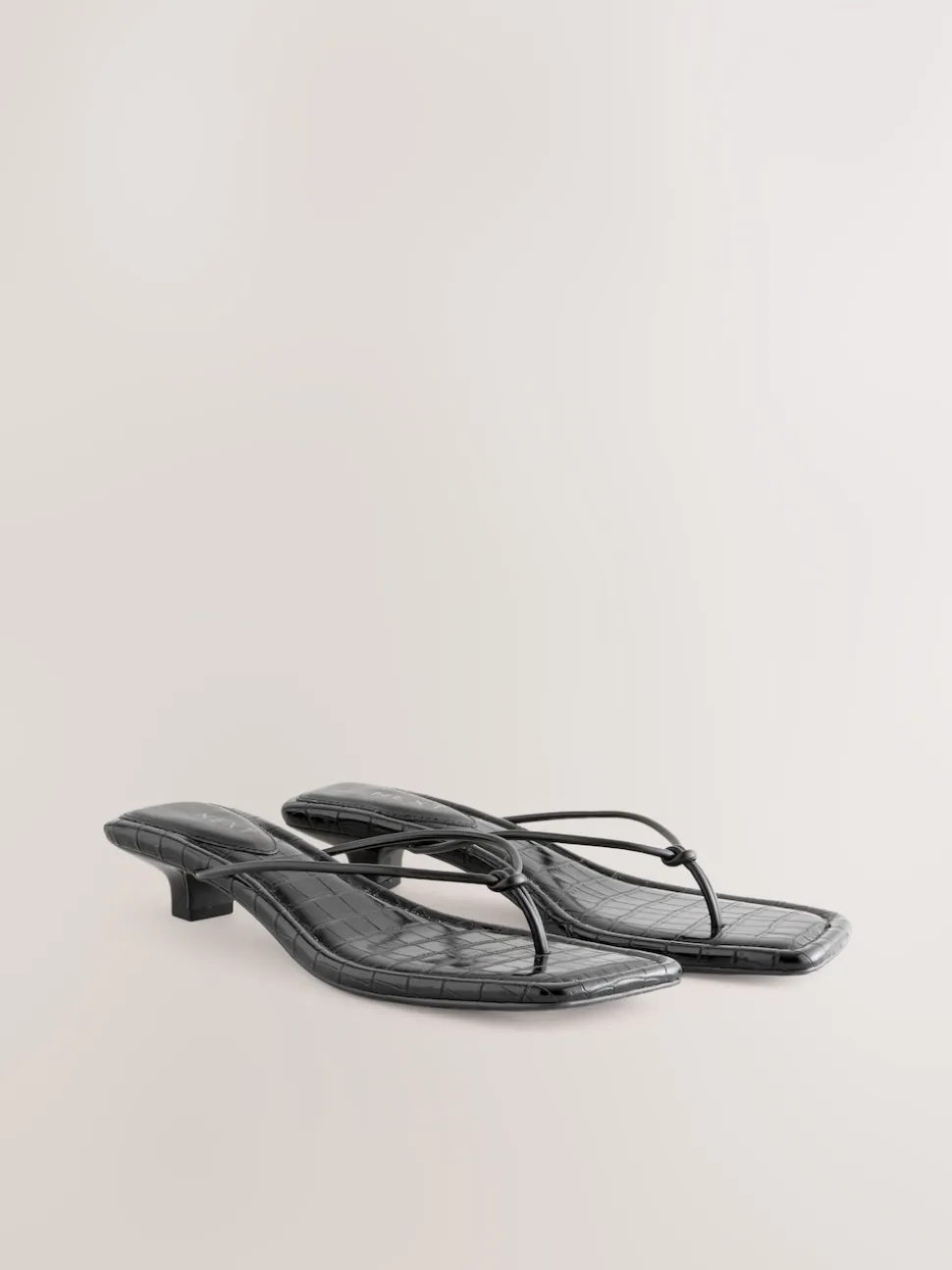 Black Square Toe Post Low Heels