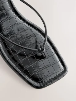 Black Square Toe Post Low Heels