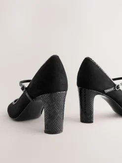 Black Standard Fit Round Toe Mary Jane Block Court Shoes
