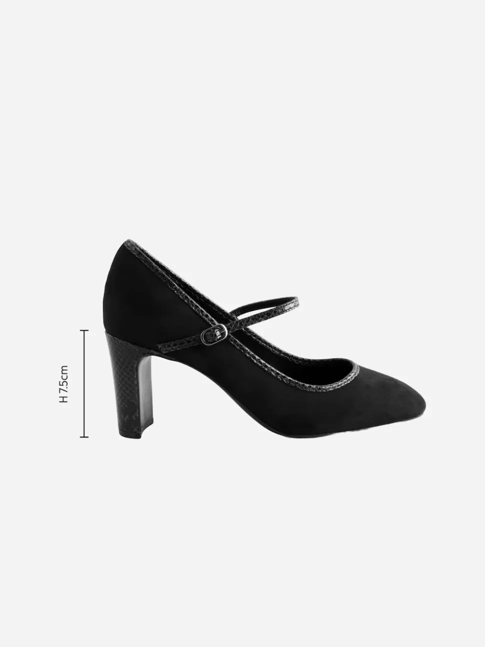 Black Standard Fit Round Toe Mary Jane Block Court Shoes