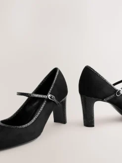 Black Standard Fit Round Toe Mary Jane Block Court Shoes