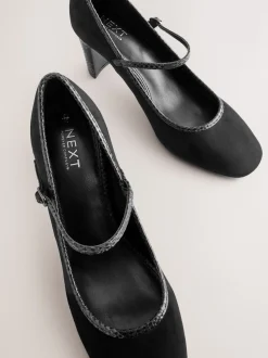 Black Standard Fit Round Toe Mary Jane Block Court Shoes