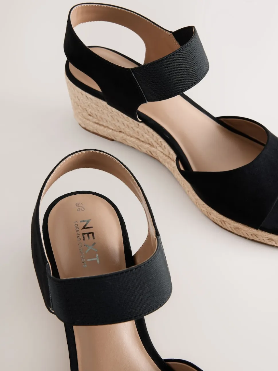 Black Standard Fit Round Toe Elastic Strap Detail Wedges