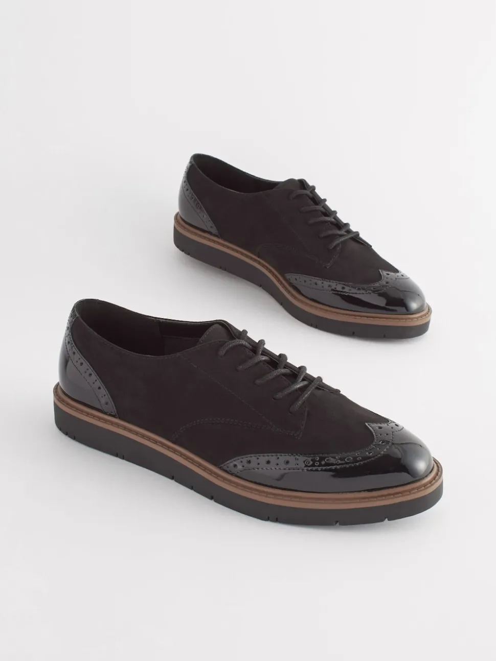 Black Standard/Wide Fit Brogue Lace Up Chunky Sole Shoes