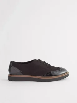 Black Standard/Wide Fit Brogue Lace Up Chunky Sole Shoes