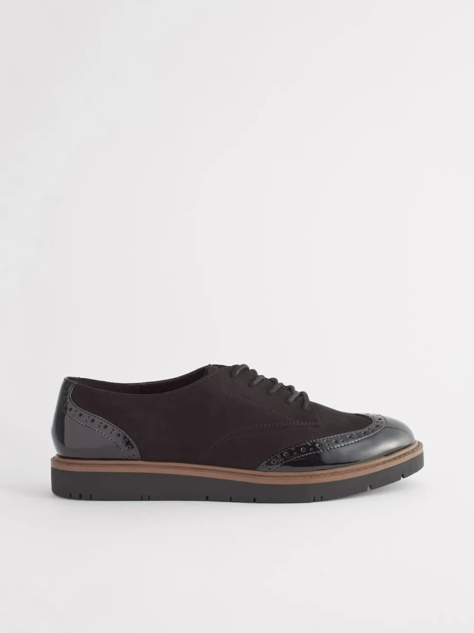 Black Standard/Wide Fit Brogue Lace Up Chunky Sole Shoes