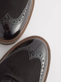 Black Standard/Wide Fit Brogue Lace Up Chunky Sole Shoes