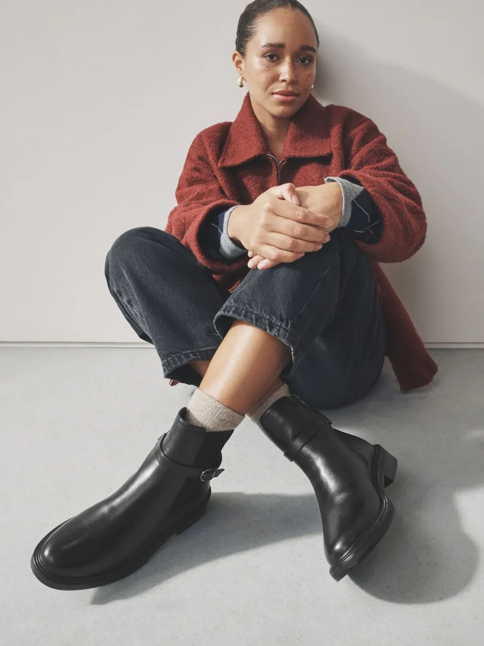 Black Standard/Wide Fit Buckled Chelsea Boots