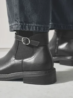 Black Standard/Wide Fit Buckled Chelsea Boots