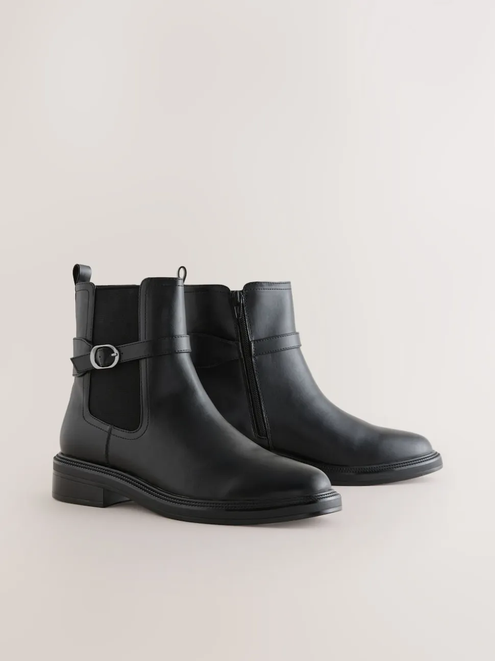 Black Standard/Wide Fit Buckled Chelsea Boots