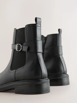 Black Standard/Wide Fit Buckled Chelsea Boots