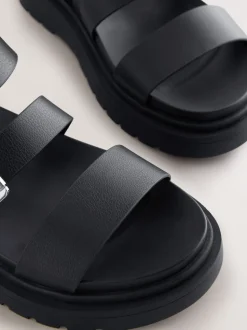Black Standard/Wide Fit Chunky Buckled Sandals