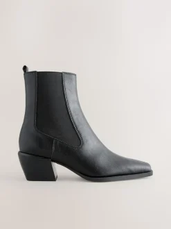 Black Standard/Wide Fit Chelsea Style Western Cowboy Boots