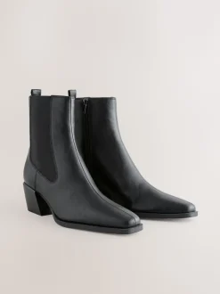 Black Standard/Wide Fit Chelsea Style Western Cowboy Boots