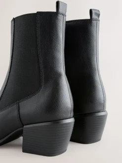 Black Standard/Wide Fit Chelsea Style Western Cowboy Boots