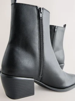 Black Standard/Wide Fit Chelsea Style Western Cowboy Boots