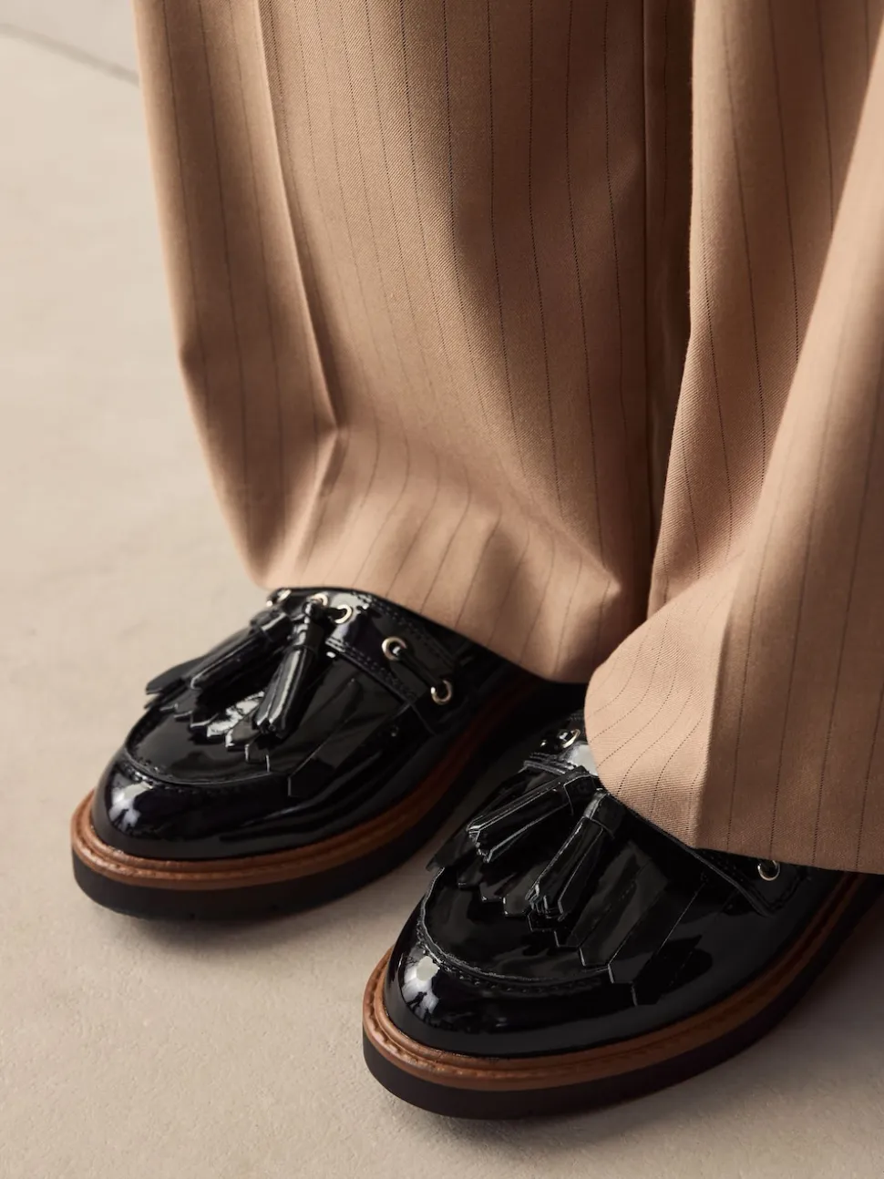Black Standard/Wide Fit Chunky Patent Tassel Detail Loafers