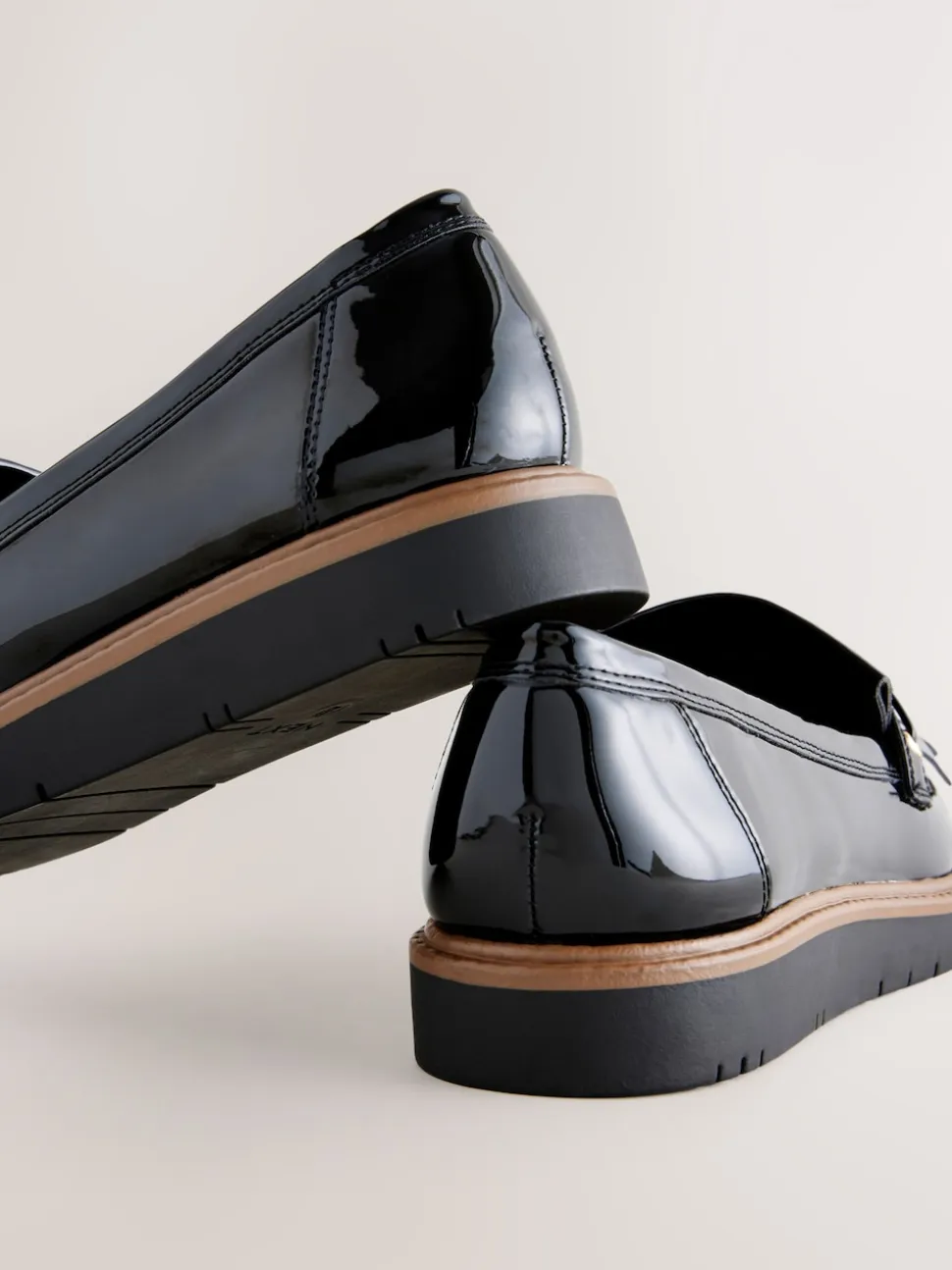 Black Standard/Wide Fit Chunky Patent Tassel Detail Loafers