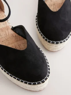 Black Standard/Wide Fit Closed Toe Platform Espadrille Wedges
