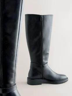 Black Standard/Wide Fit Forever Comfort® Buckle Detail Riding Boots