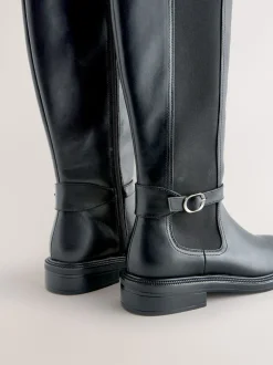 Black Standard/Wide Fit Forever Comfort® Buckle Detail Riding Boots