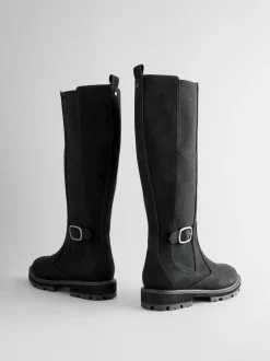 Black Standard/Wide Fit Knee High Buckle Chelsea Boots