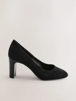 Black Standard/Wide Fit Round Toe Block Court Shoes