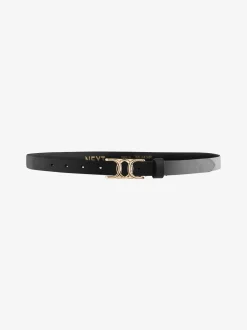 Black Statement Buckle Skinny Leather Belt