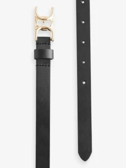 Black Statement Buckle Skinny Leather Belt