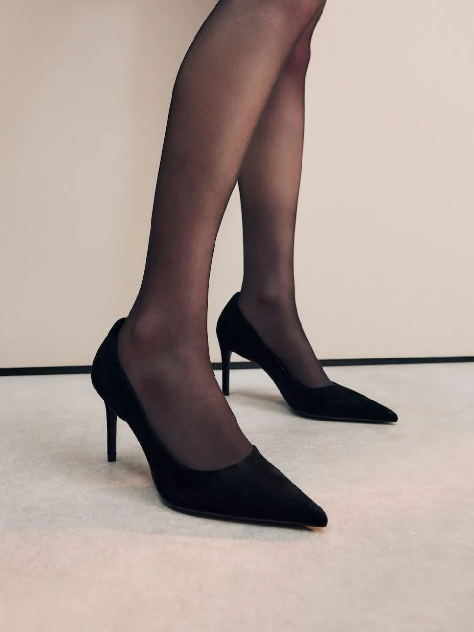 Black Suede Extra Wide Fit Leather Mid Court Shoes