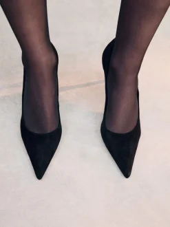 Black Suede Extra Wide Fit Leather Mid Court Shoes