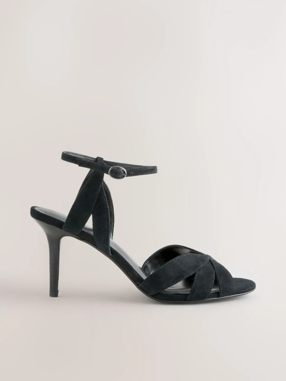 Black Suede Forever Comfort® Leather Lattice Front Heeled Sandals