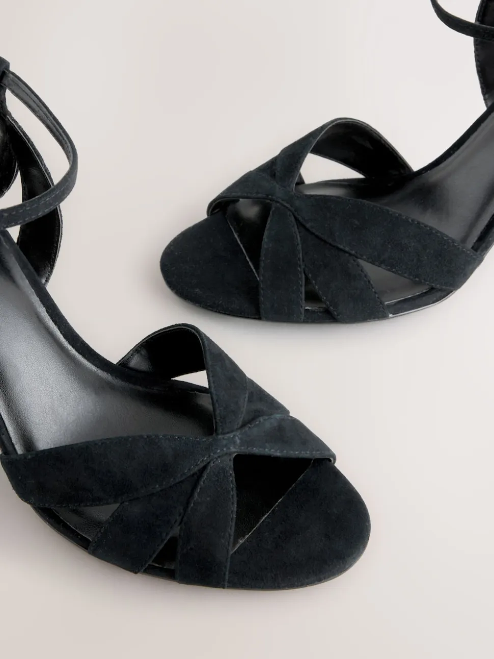 Black Suede Forever Comfort® Leather Lattice Front Heeled Sandals