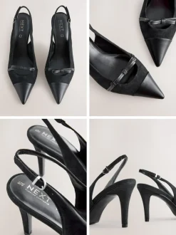 Black Suede Forever Comfort® Leather Pointed Cutout Bow Slingback Heels