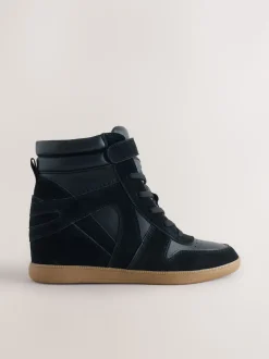 Black Suede Forever Comfort® Lace Up Wedge Trainers