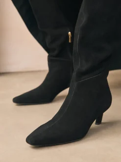 Black Suede Forever Comfort® Knee High Chisel Toe Heeled Boots