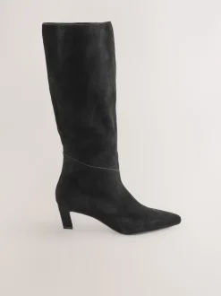 Black Suede Forever Comfort® Knee High Chisel Toe Heeled Boots