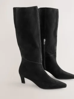 Black Suede Forever Comfort® Knee High Chisel Toe Heeled Boots