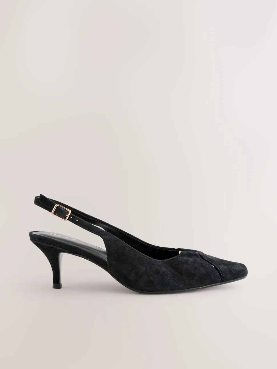 Black Suede Leather Cutout Hardware Detail Slingback Heels