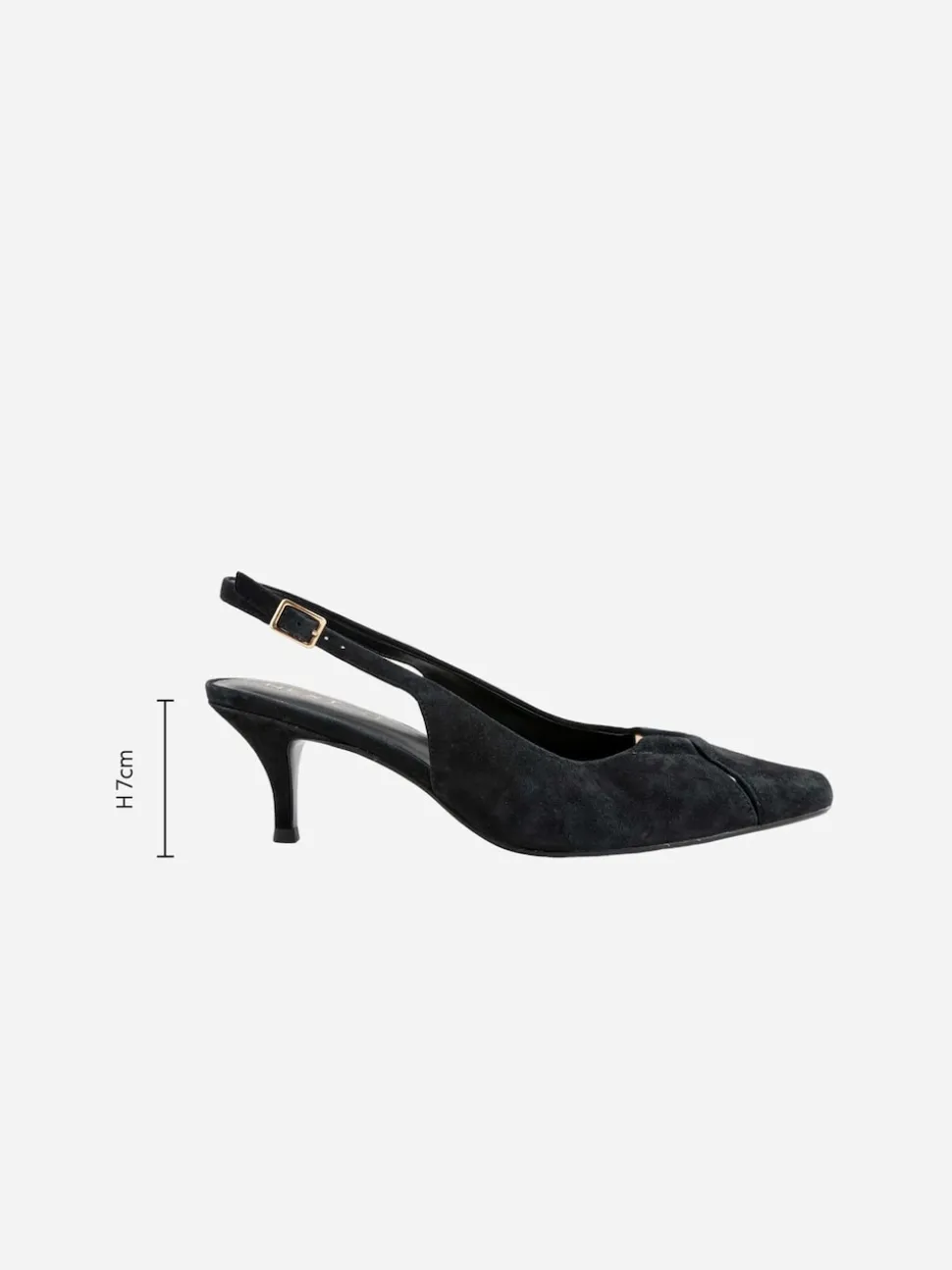 Black Suede Leather Cutout Hardware Detail Slingback Heels