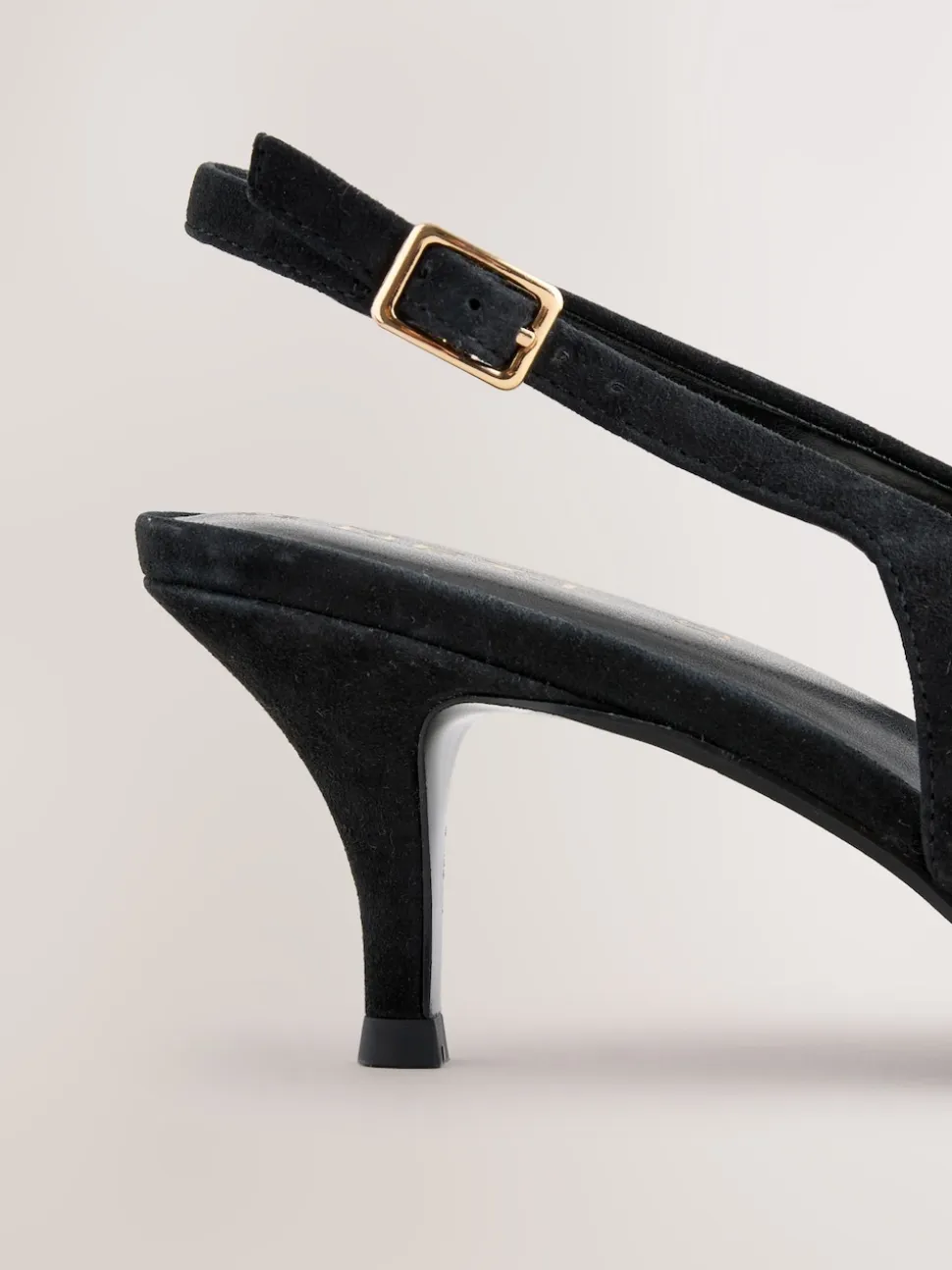 Black Suede Leather Cutout Hardware Detail Slingback Heels