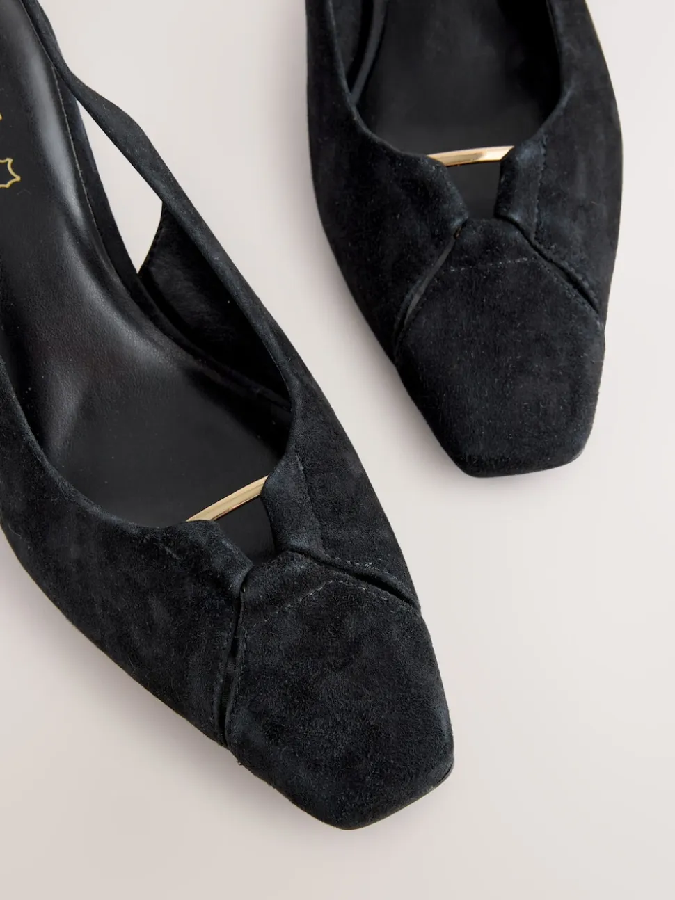 Black Suede Leather Cutout Hardware Detail Slingback Heels