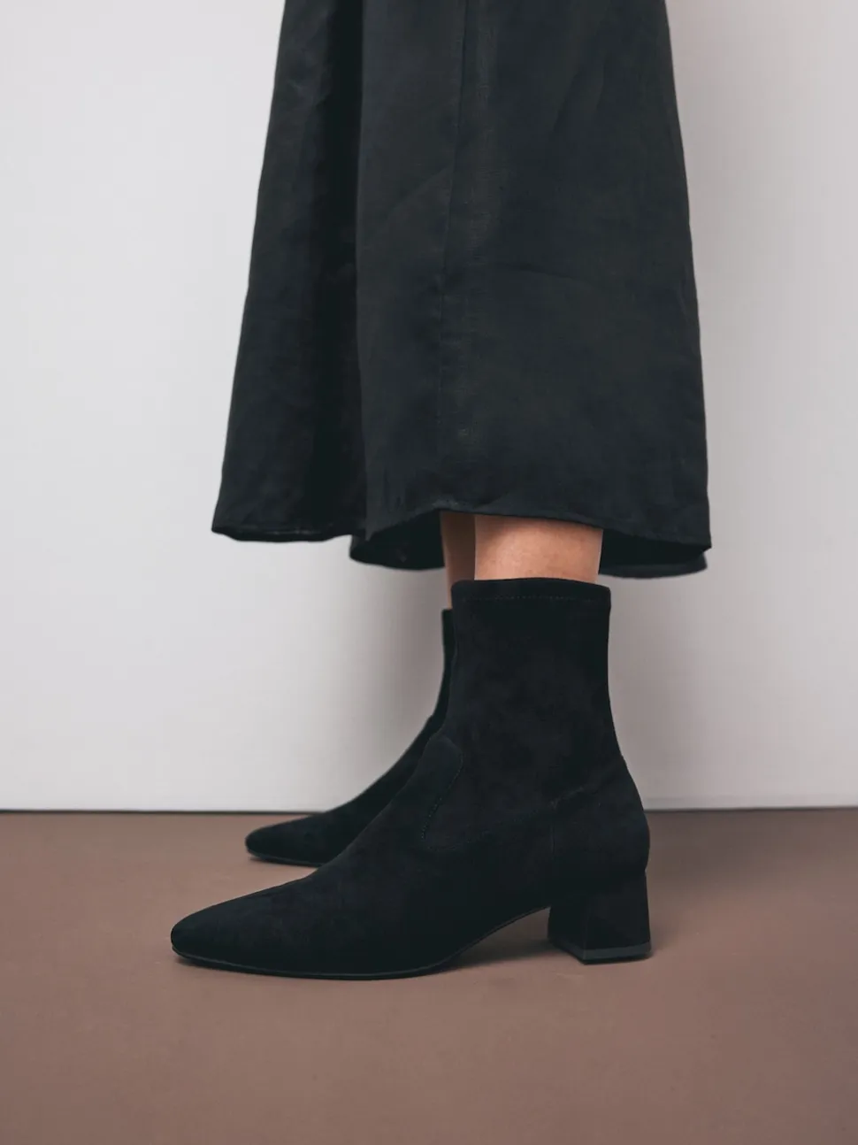 Black Suede Motionflex Block Heeled Sock Boots