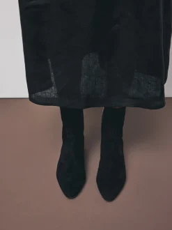 Black Suede Motionflex Block Heeled Sock Boots